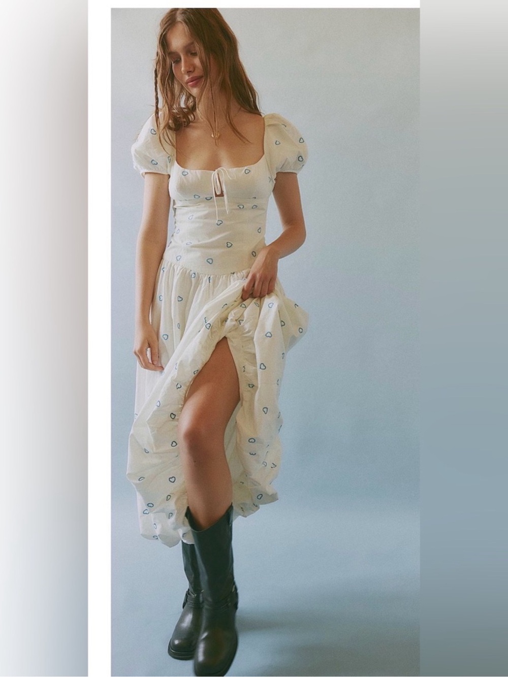 NWT Free People Bali Sprinkled Heart Puff Sleeve Maxi Size 0 Dress Cottagecore